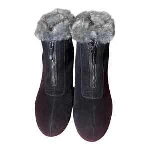 Easy Spirit Fairlae Black Suede Ankle Boots With Gray Fur Size 8.5 NWT